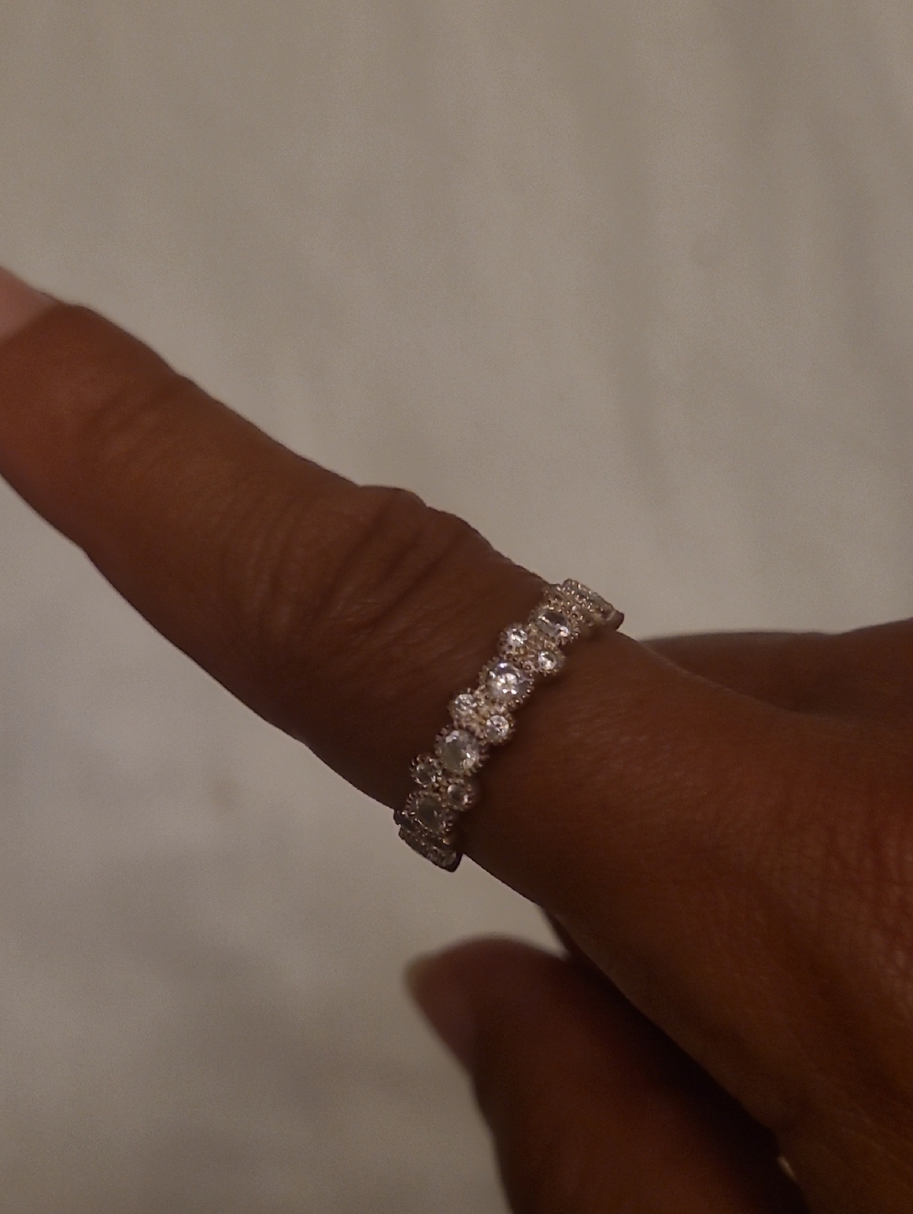Sparkling Silver-Tone Eternity Ring with Round Stones